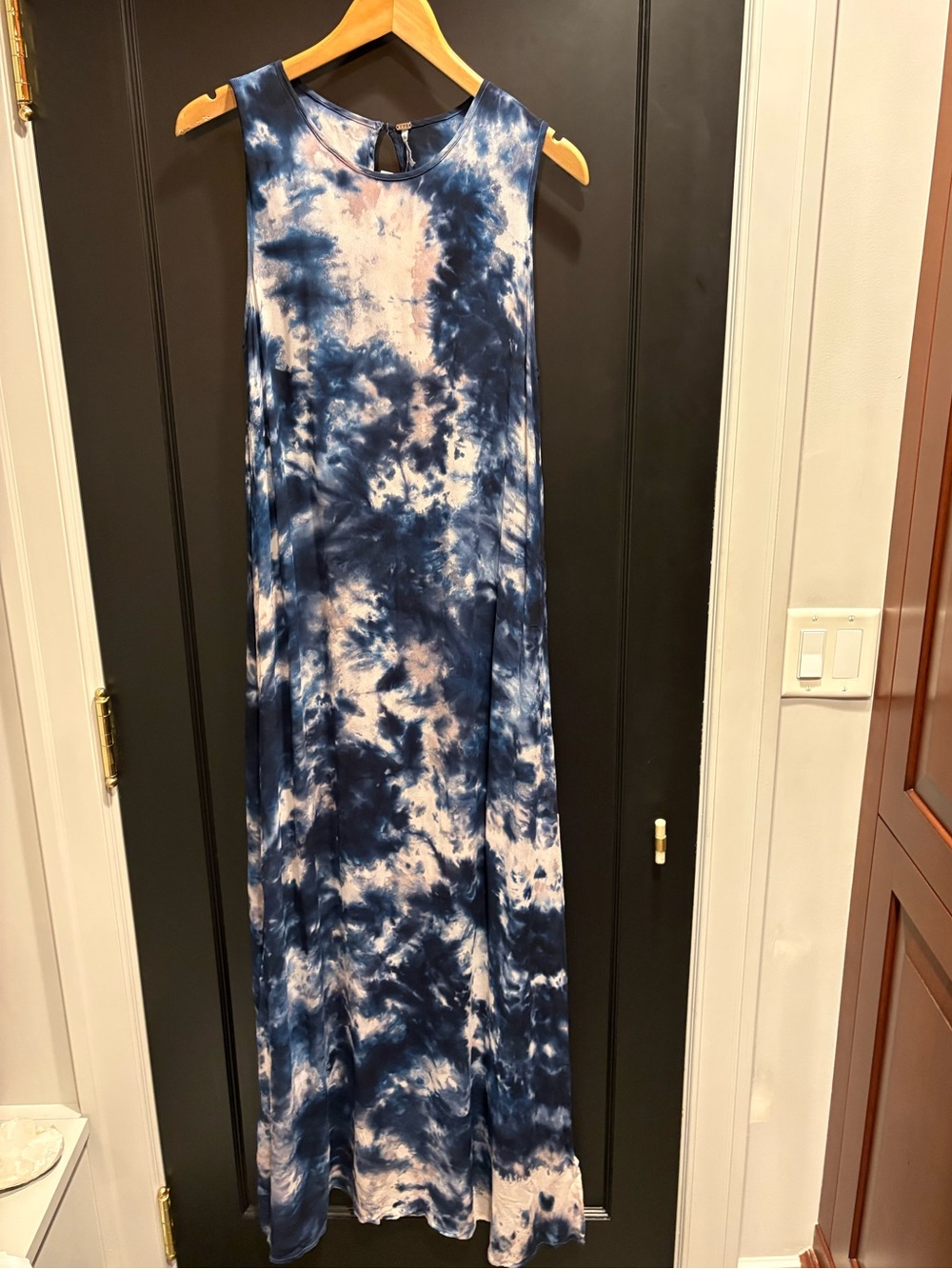 Tie-Dye Maxi Dress in Navy and White young fabulous & broke yfb xs  side slit